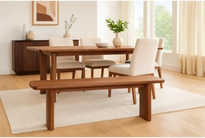 Dining Bench Warm Brown Wood Block Legs Transitional Backless Styling
