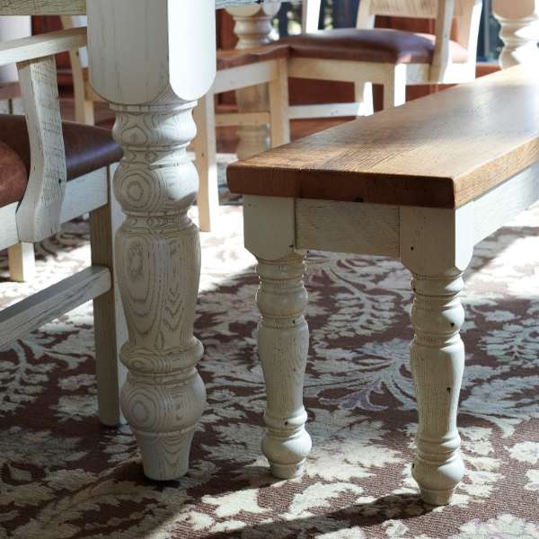 Dining Bench Whitewashed Turned Legs Two-Tone, Farmhouse Dining Room Bench