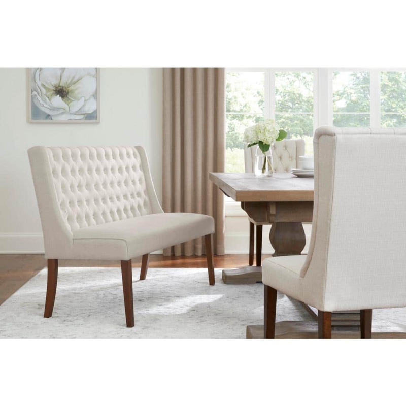 Dining Bench Wingback Silhouette Diamond Tufted Beige Traditional Seating