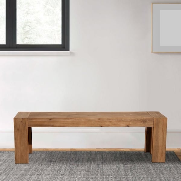 Dining Bench with Bracket Legs and Dark Brown Wood Finish
