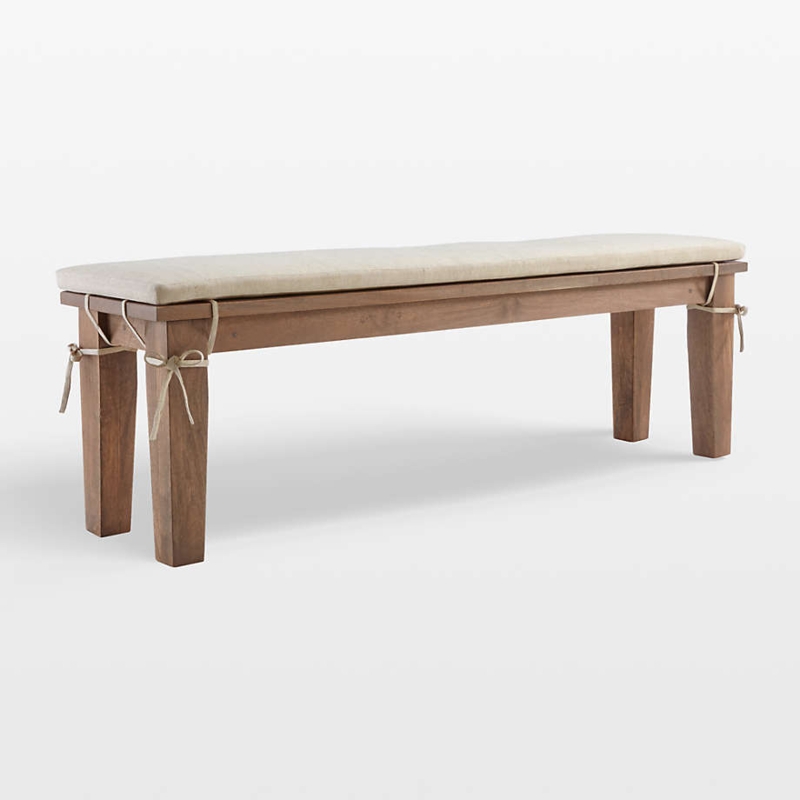 Dining Bench with Cushion Ties, Rustic Wooden Transitional Seating