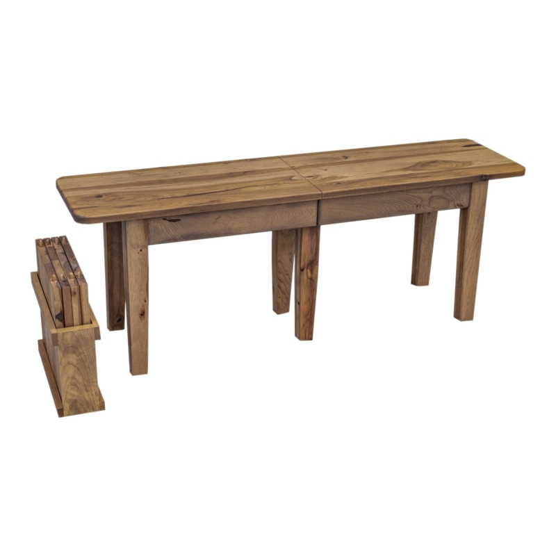 Dining Bench with Expandable Seat and Leaf Storage Caddy