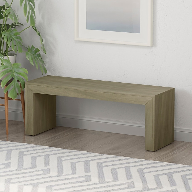 Dining Bench with Mitered Joints and Light Gray Finish, Modern