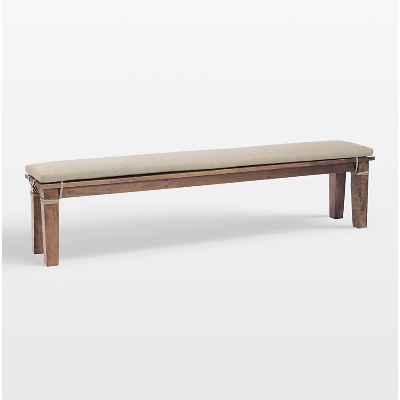 Dining Bench with Tie-on Cushion, Long Silhouette, Rustic Style