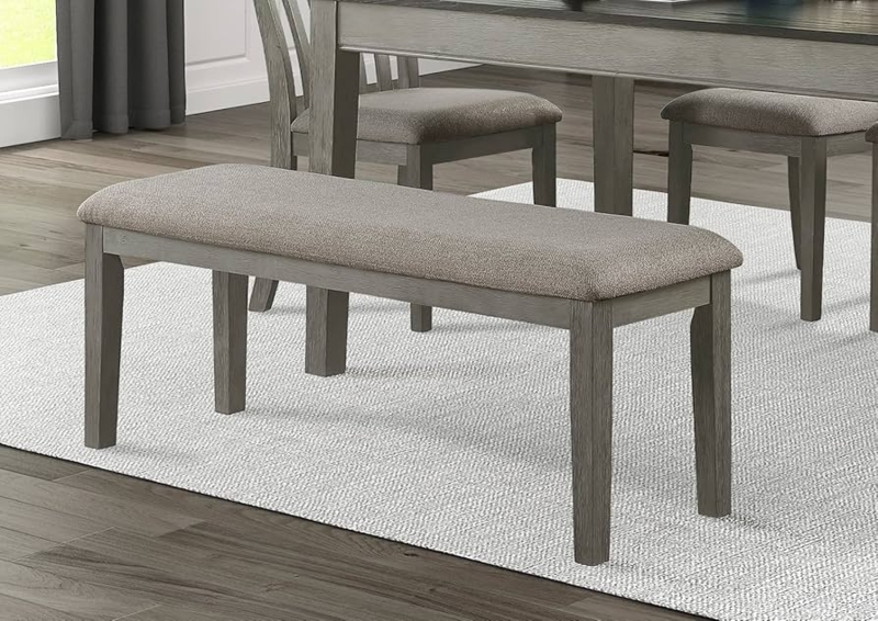 Dining Bench with Wire Brushed Finish and Woven Texture Upholstery