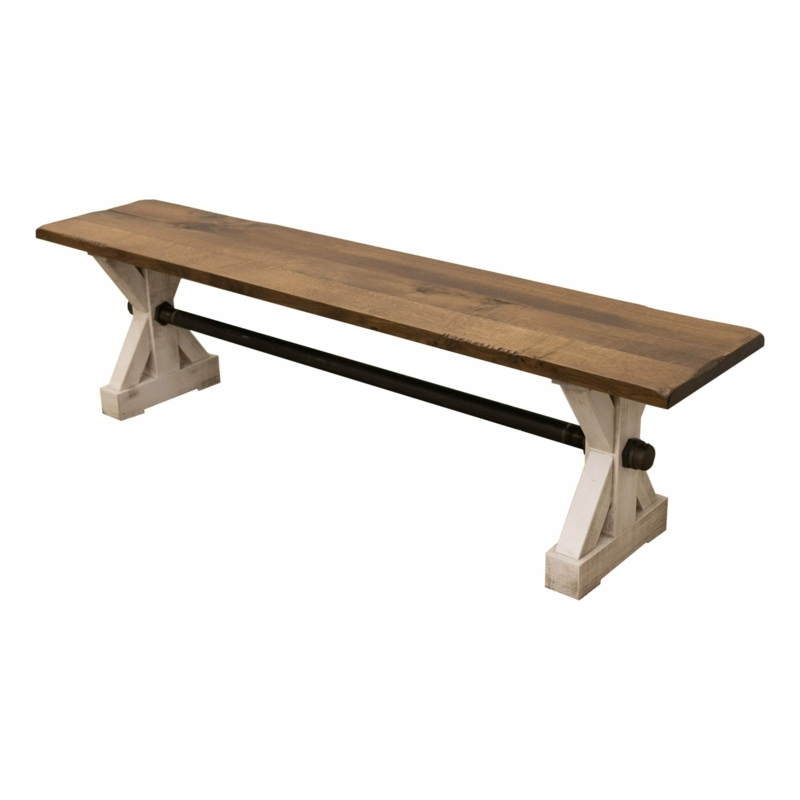 Dining Bench with X-frame Legs and Industrial Pipe Stretcher