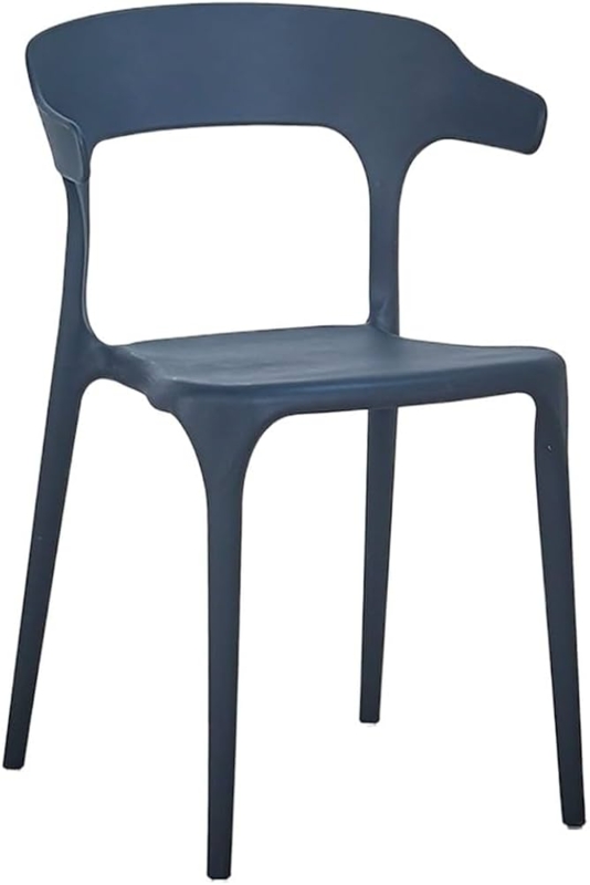 Dining Chair, Black Plastic Open Back, Integrated Armrests Sleek Accent