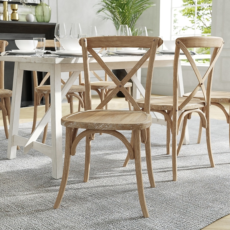 Dining Chair, Coastal Farmhouse X-Back, Whitewashed Grain, Woven Seat