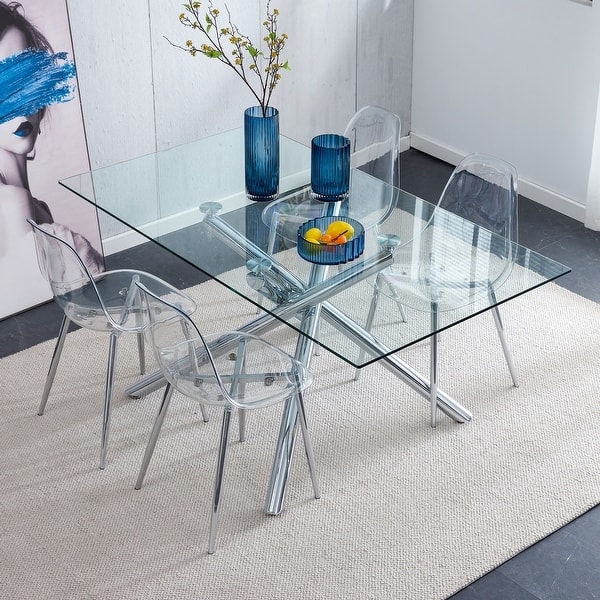 Dining Chair Set of Six featuring Polished Chrome Metal Legs