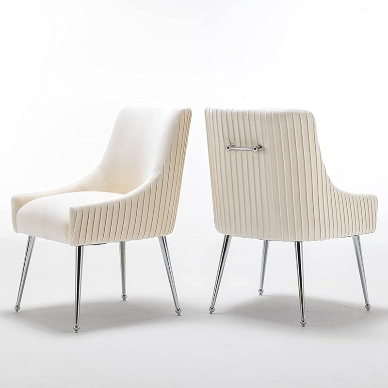 Dining Chair Set Teal Velvet Vertical Channel Tufted Silver Legs