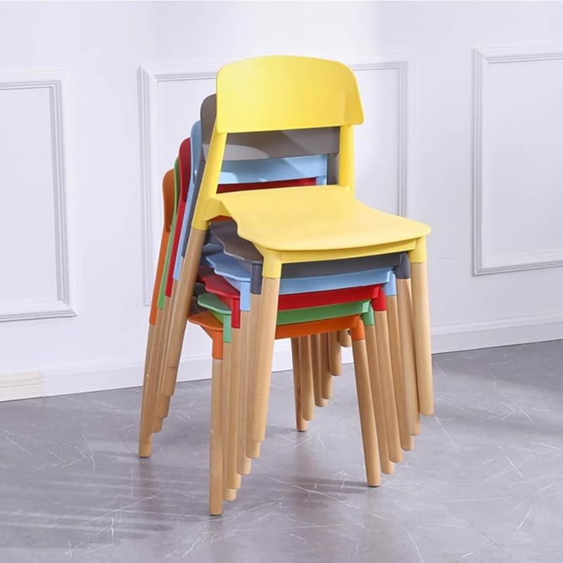Dining Chair, Vibrant Yellow Molded Plastic Shell, Wood Legs Scandinavian