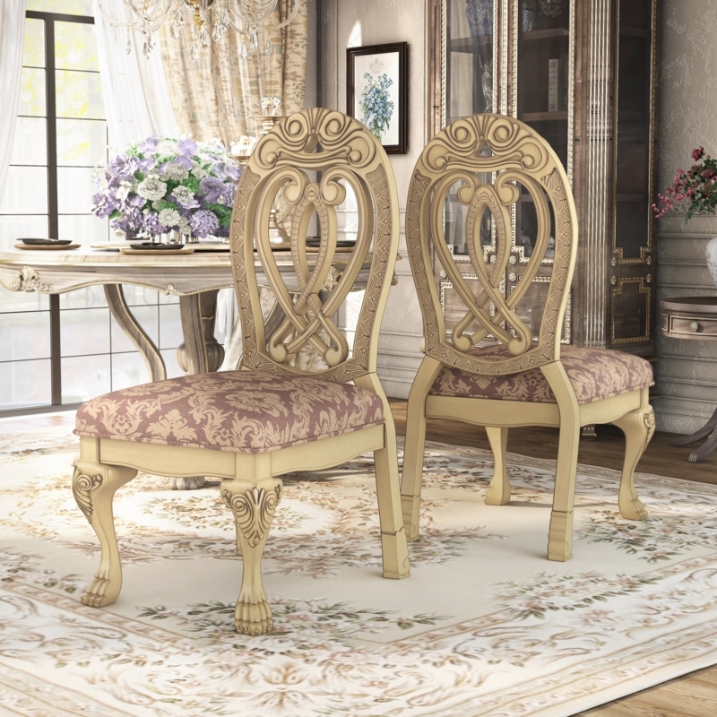 Dining Chair Vintage White Finish French Provincial Cream Tufted