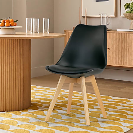 Dining Chairs, Matte Black Molded Plastic Shell, Eiffel Style Base Seating
