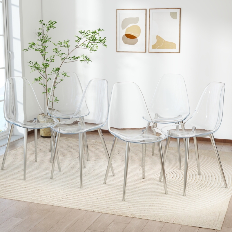 Dining Chairs Set of 6 Transparent Acrylic Modern Metal Legs