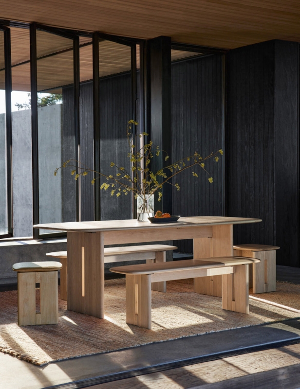 Dining Table with Slab Leg Cutouts and Blonde Wood Finish