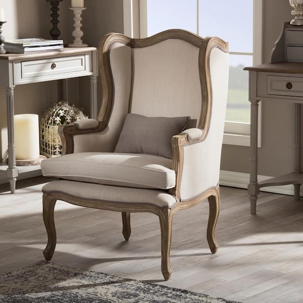 Distressed White Wash Accent Chair with Medallion Back