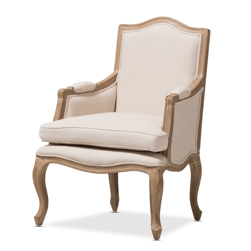 Distressed Wood French Accent Chair with Oval Back and Fluted Legs