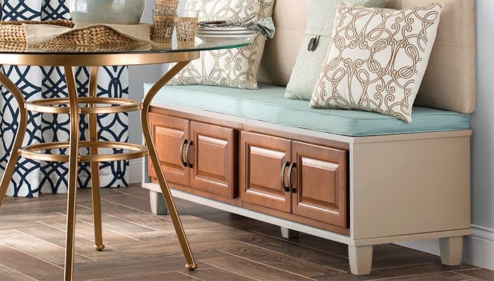 DIY Kitchen Cabinet Dining Bench with Repurposed Base and Storage
