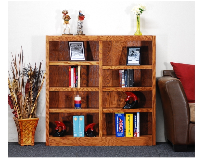 Double Wide 8-Shelf Bookcase in Honey Oak Finish