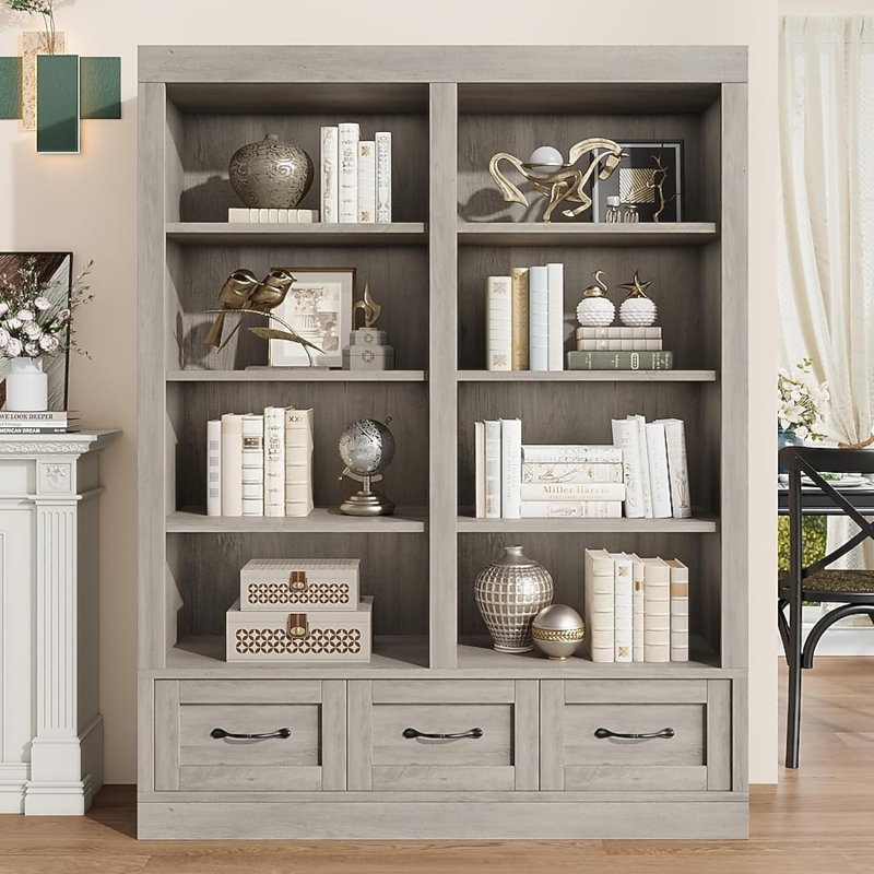 Double Wide Bookcase Farmhouse X-Frame Sides Cabinet