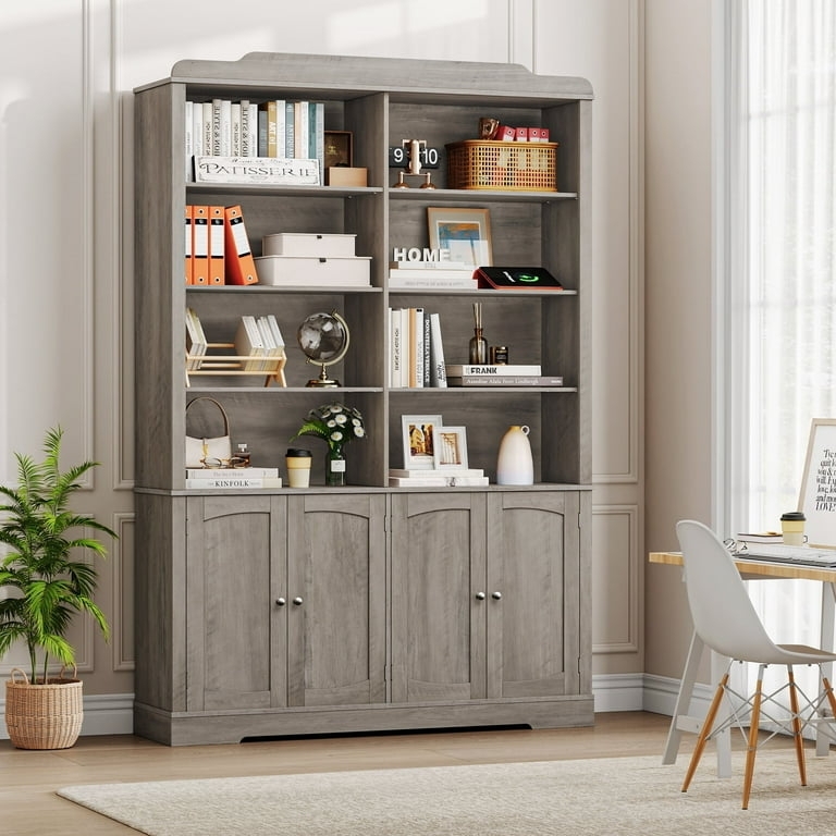 Double Wide Bookcase featuring Double Column Layout and Cabinet Doors