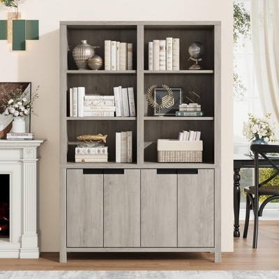 Double Wide Bookcase with Twelve Storage Cubbies, Slate Gray Finish