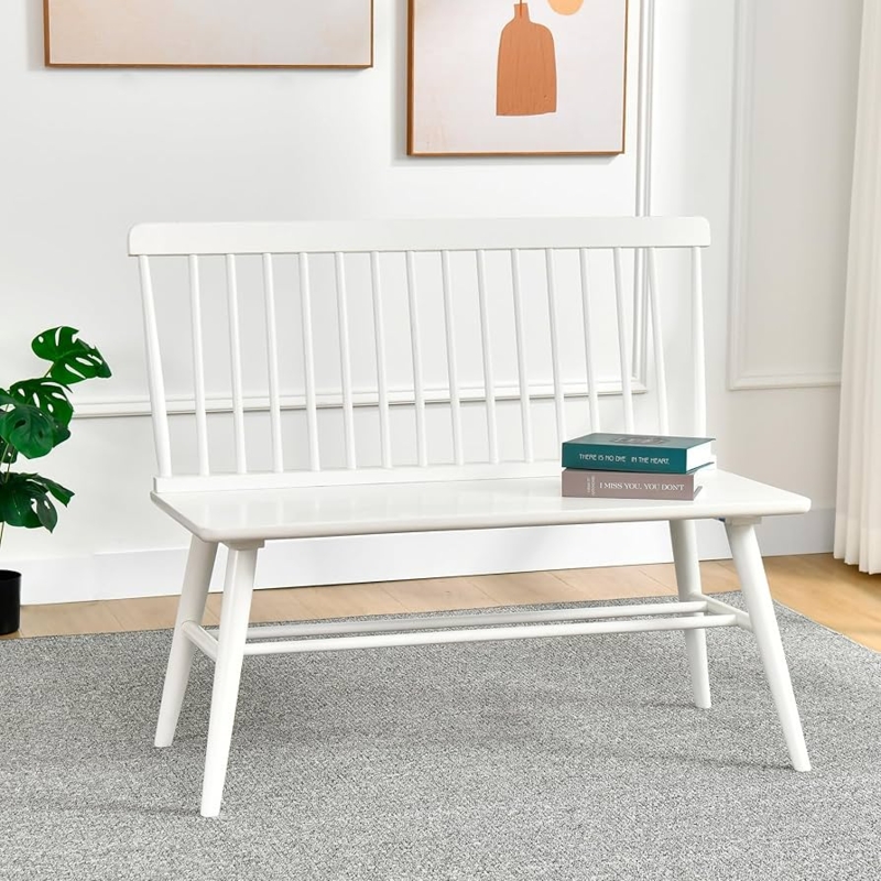 - DUHOME Entryway Dining Bench with Spindle Back Farmhouse Wood  Windsor Bench for Foyer Balcony Living Room White - Table Benches