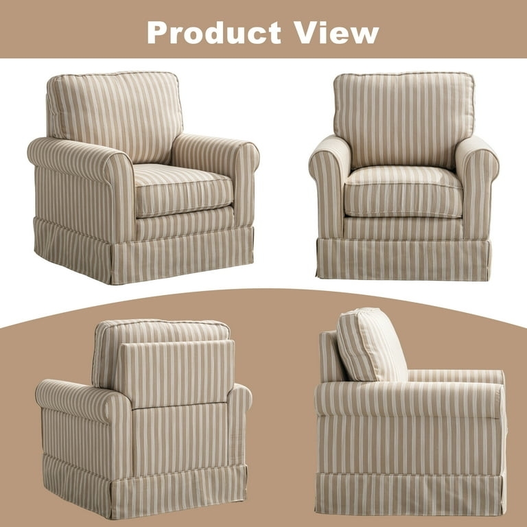 Earthy Tone Swivel Chair Brown Striped Pattern Sloped Arms