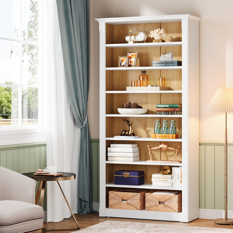 Eight Tier White and Oak Bookcase, Modern