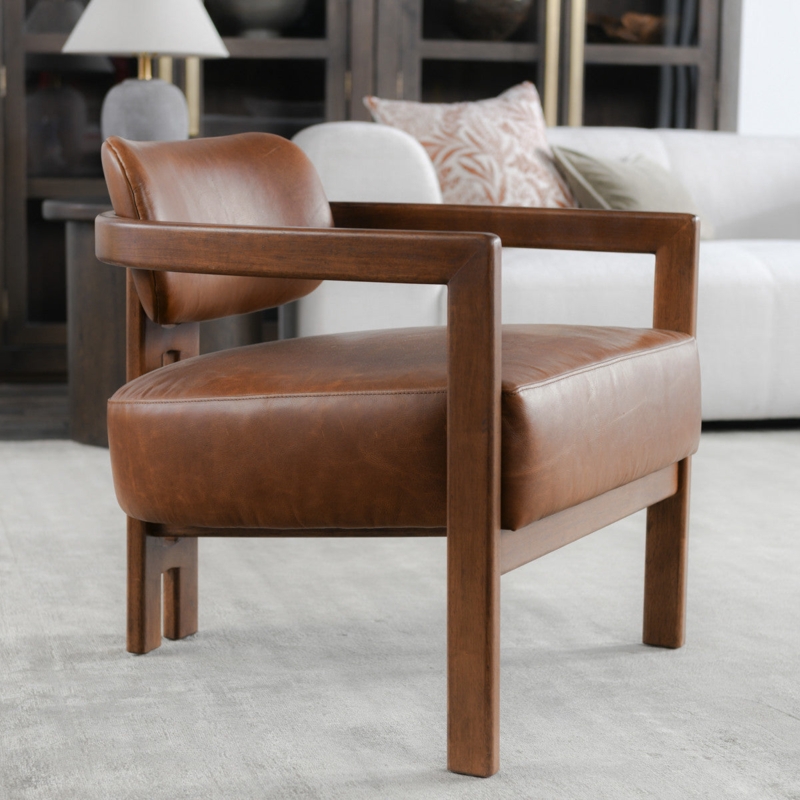 Elsie Kona Brown Leather Curved Back Accent Chair | Zin Home  zinhome