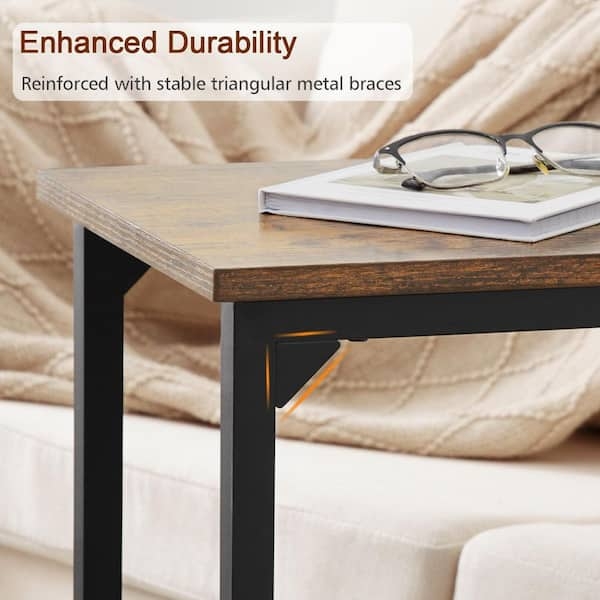 End Table Set of 2 C-Shaped Rustic Brown Industrial Metal Frame