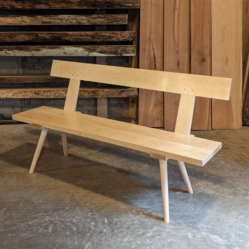 Entryway Bench Architectural Trestle Legs Slanted Back Light Wood