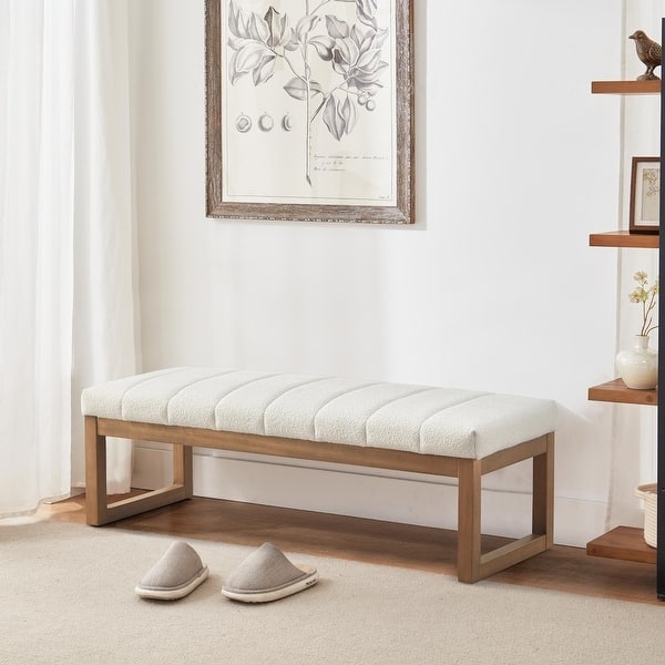 Entryway Bench Beige Button Tufted Seat Two Tier Wire Rack