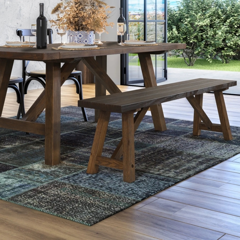 Entryway Bench Black Oak Stain Chunky Farmhouse Base Trestle