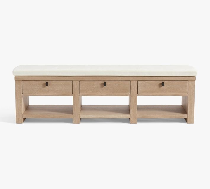 Entryway Bench Blonde Wood Integrated Shelf Thick Plank Coastal Style