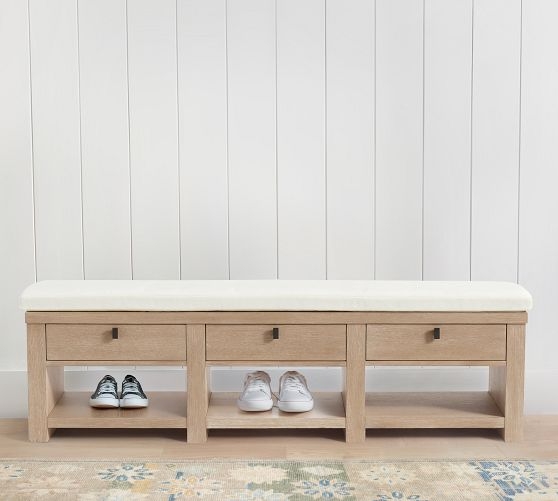 Entryway Bench Cream Cushion X Frame Sides Slat Storage Shelf Wood