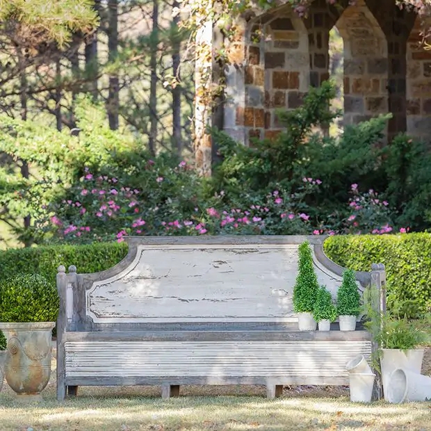 Entryway Bench Distressed Whitewashed Wood Ribbed Base French Country