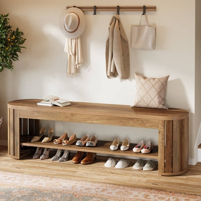 Entryway Bench featuring Arc-Shaped Seat & Slatted Shelf
