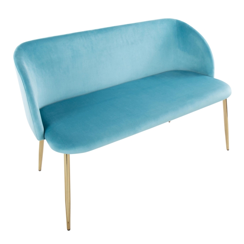 Entryway Bench Light Blue Velvet Curved Backrest Gold Tapered Legs