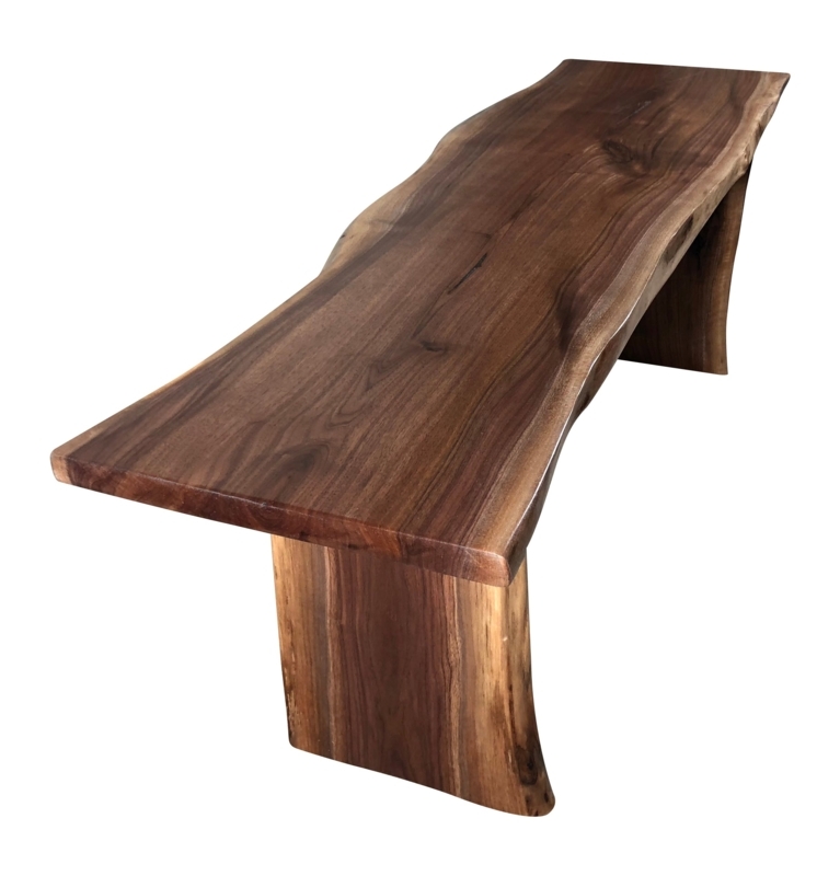 Entryway Bench Live Edge Walnut Wood with U-Shaped Metal Legs
