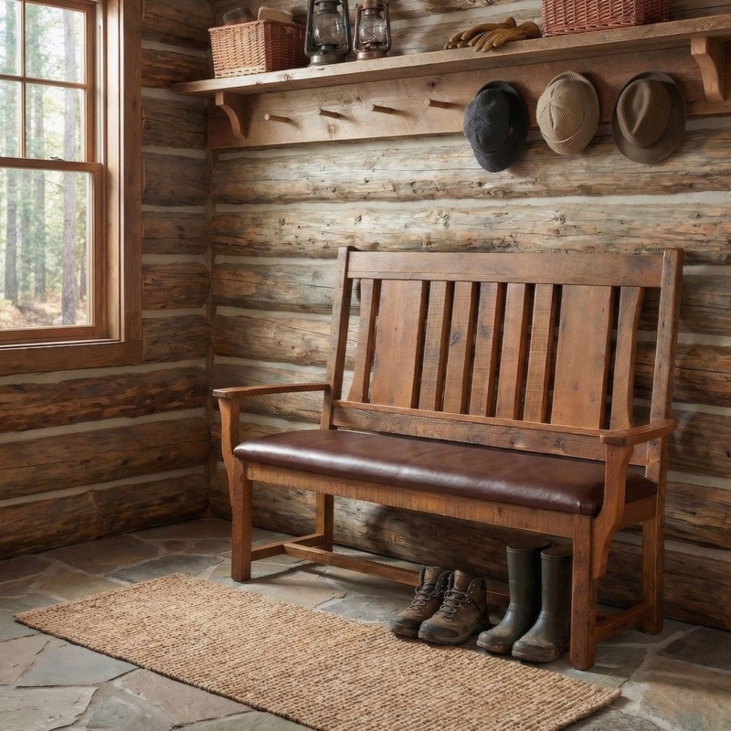 Entryway Bench Mission Style Panel Back Wood Toned Mudroom Seating
