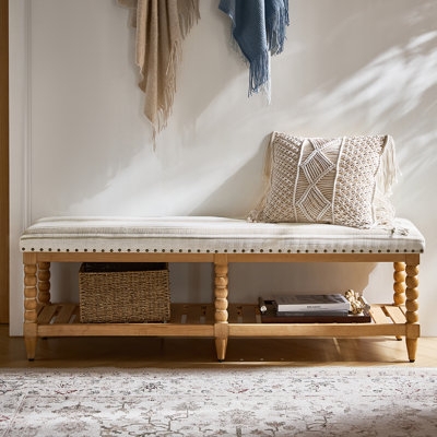 Entryway Bench Open Cubbies Storage Dark Espresso Finish Nailhead Trim