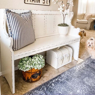 Entryway Bench Pew Silhouette Distressed Finish High Back