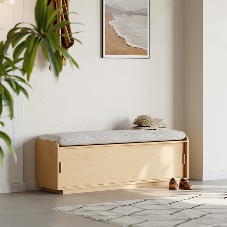 Entryway Bench Ribbed Storage Doors, Scandi Modern Shoe Rack