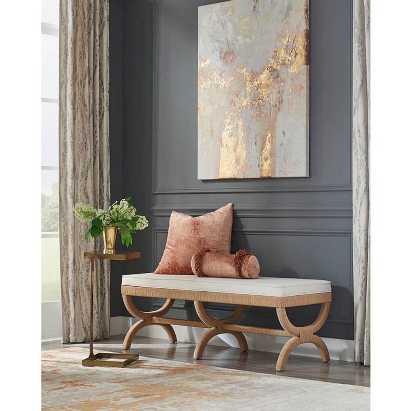 Entryway Bench Rope Wrapped Frame White Upholstered Seat Coastal Style