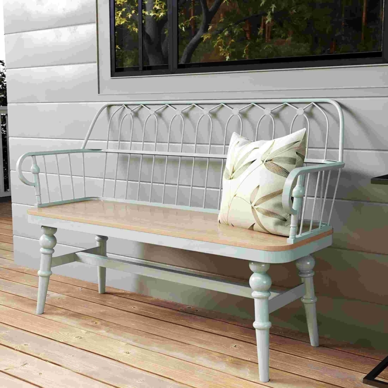 Entryway Bench Sage Green Frame Arched Spindle Back Farmhouse Porch Bench