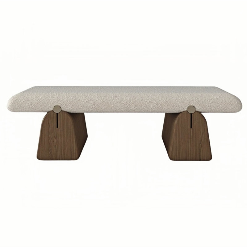 Entryway Bench Trapezoidal Wood Legs Boucle Texture Modern