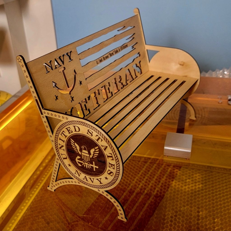 Entryway Bench with Painted Flag Design & Navy Veteran Branding