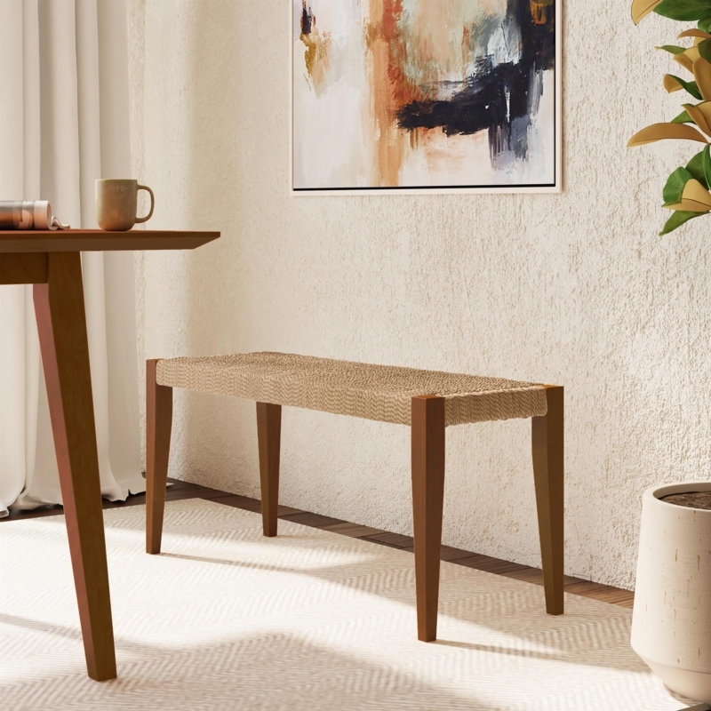 Entryway Bench with Two-Tone Finish and Woven Rope Seat