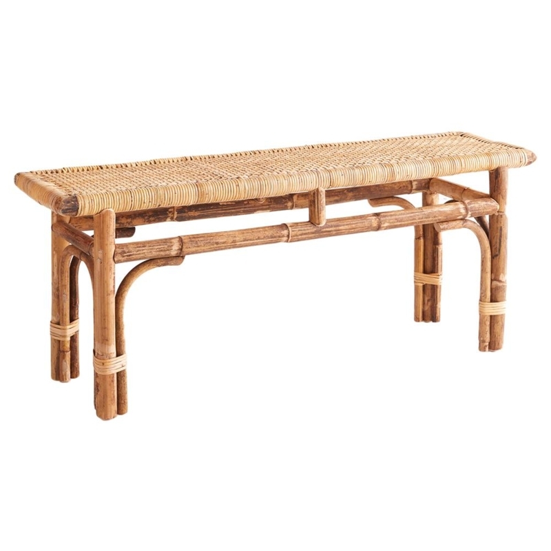 Entryway Bench with Woven Rattan Top and Bamboo Inspired Legs